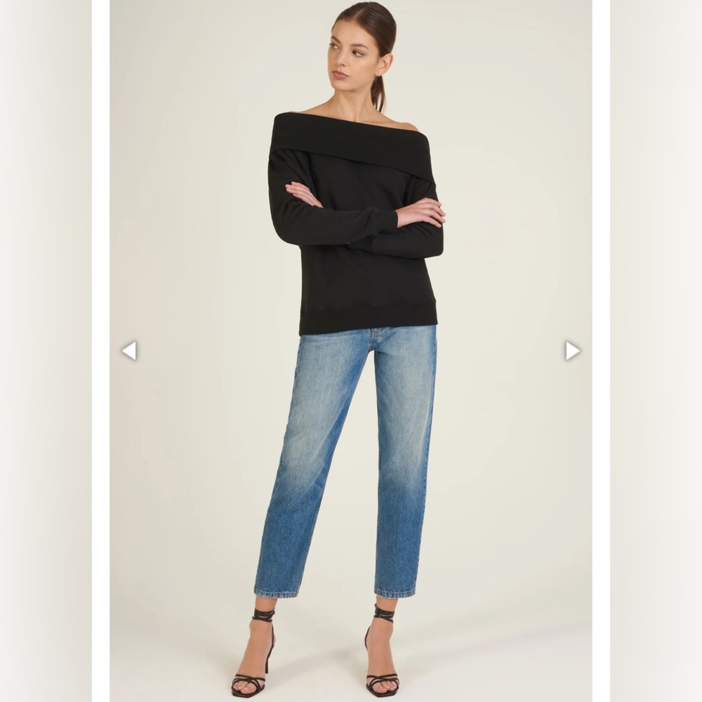NWT Marissa Webb So Relaxed Off the Shoulder Sweatshirt Black Sz XS $245